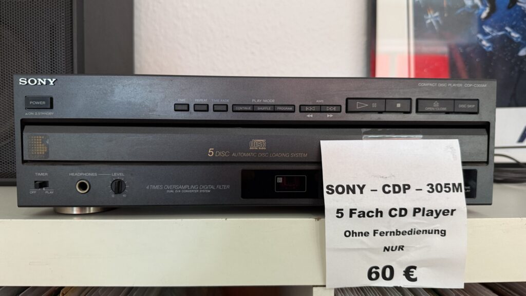 Allgemein

Hersteller: Sony
Modell: CDP-C 305 M
Typ: CD-Wechsler
Baujahre: 1989 - 1991
Hergestellt in: Japan
Farbe: Schwarz
Neupreis ca.: 598 DM

